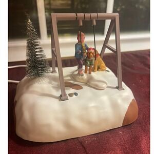 Lemax Village Animated Puppy Gets a Swing Ride Christmas Table Accent 44341